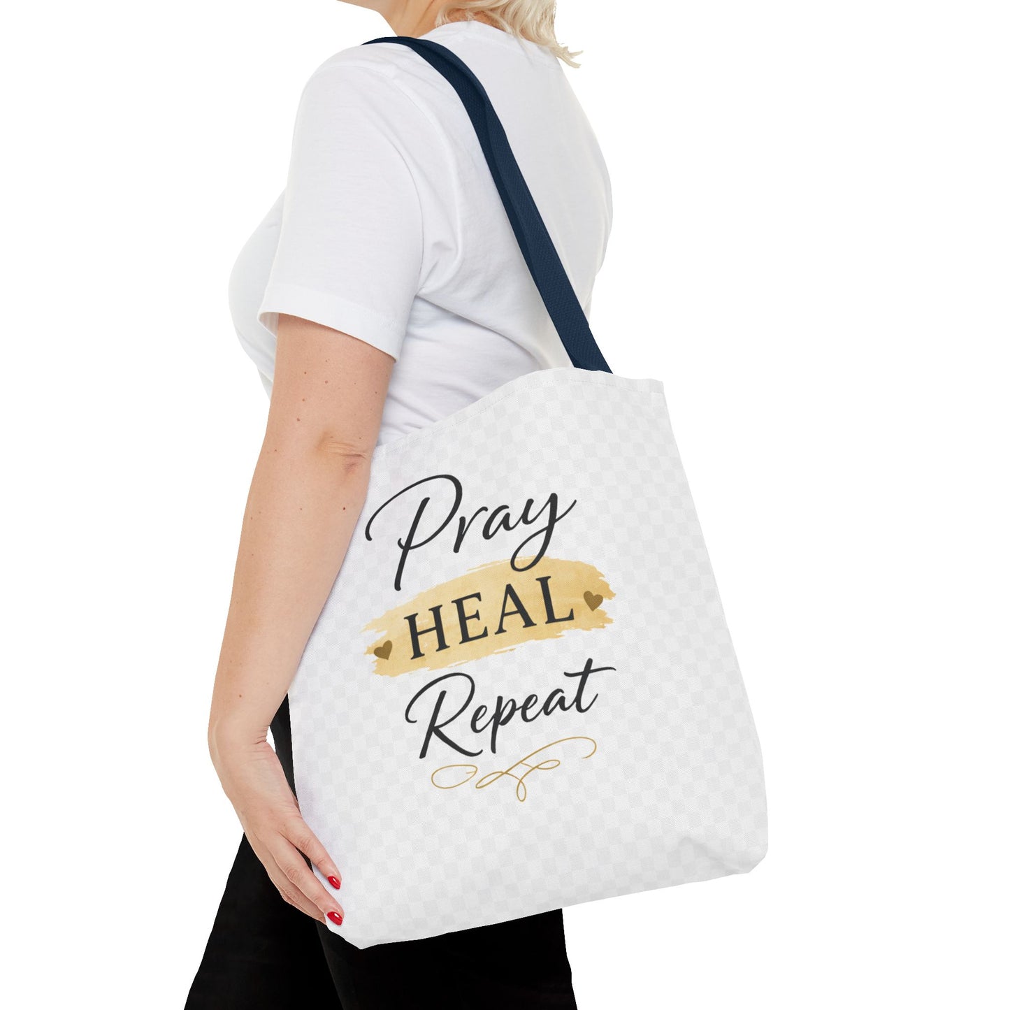 Pray Heal Repeat Tote Bag — Inspirational Faith Canvas Tote